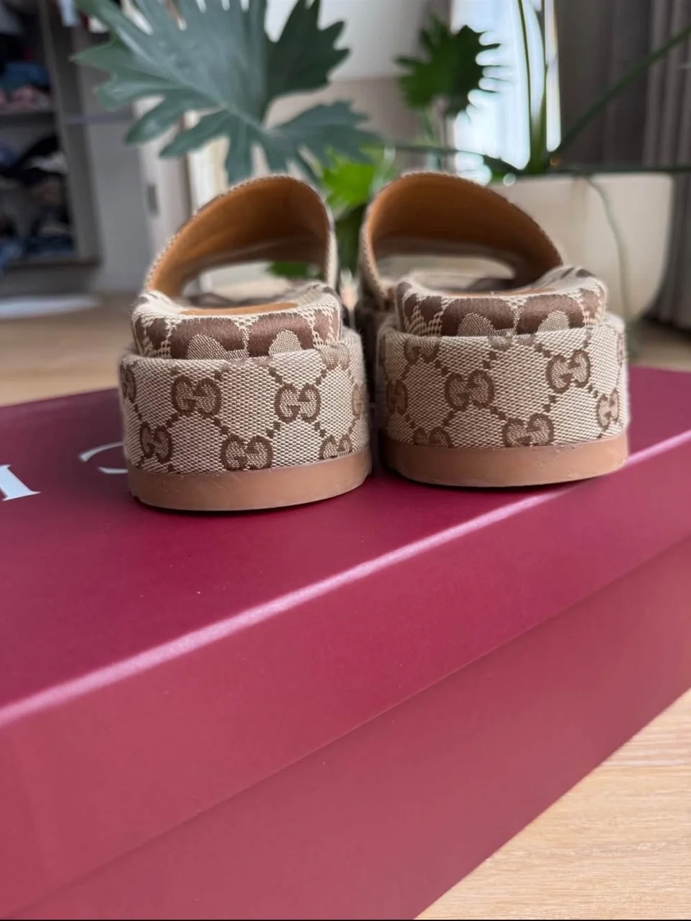 Gucci Beige/Brown GG Canvas Platform Slides